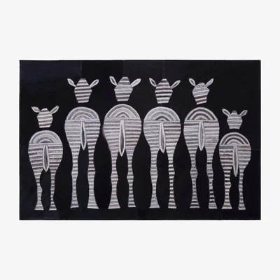 The Range Safira Leather Patchwork Zebra Wall Art - Black