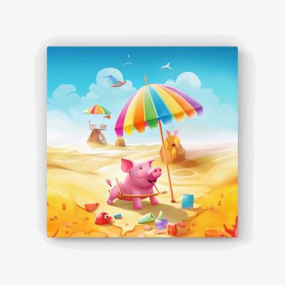 The Range Pig On A Beach Holiday HD Metal Print - Yellow / 56cm