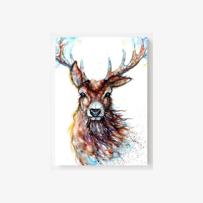 The Range Watercolor Stag Portrait Print on Canvas - Brown