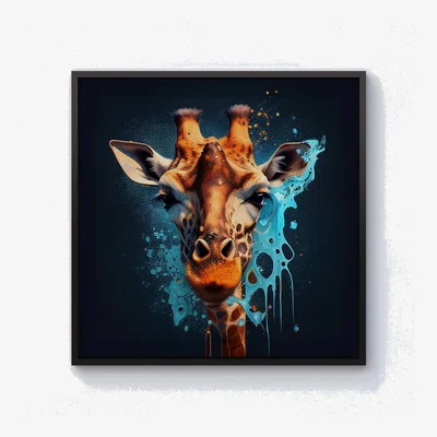 The Range Blue Giraffe Face Splashart Canvas Print - Grey / 76.2cm / Black Frame