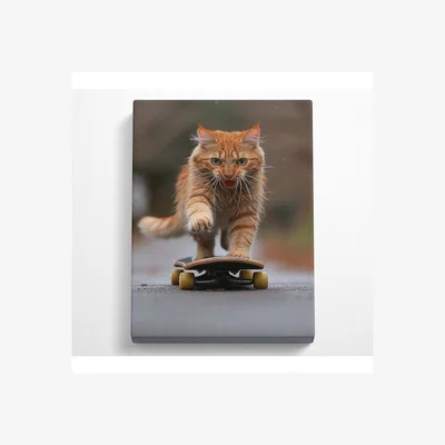 The Range Cat Skateboarding Canvas Print - Black / 101.6cm
