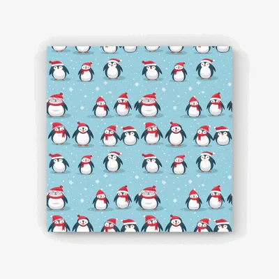 The Range Adorable Santa Penguins HD Metal Print - Blue / 40cm