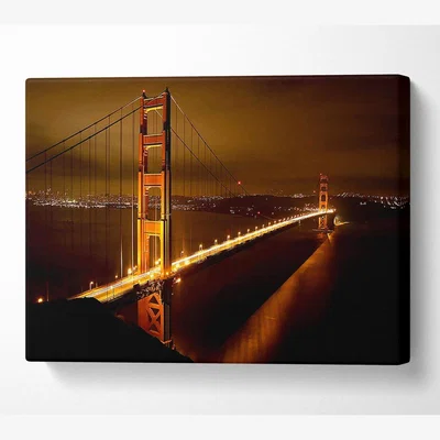The Range Golden Gate Bridge Nights Canvas Print Wall Art - Yellow / 101.6cm