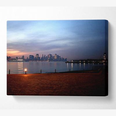 The Range City Across The Water Canvas Print Wall Art - Yellow / 35.56cm