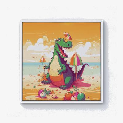 The Range Crocodile On A Beach Holiday Canvas Print - Yellow / 40.6cm / White Frame