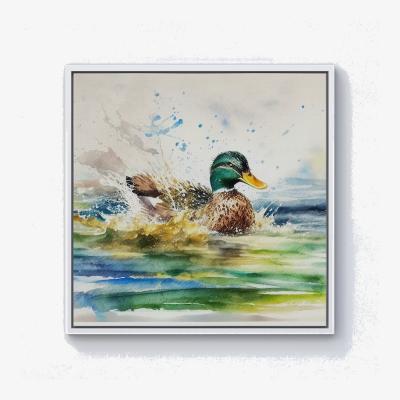 The Range Splashing Mallard Watercolour Canvas Print - Brown / 40.6cm / White Frame