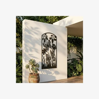 The Range Butterfly Flower Screen Metal Wall Art - Black