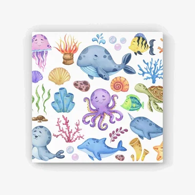 The Range Children'S Sea Life Canvas Print - Blue / 25.4cm