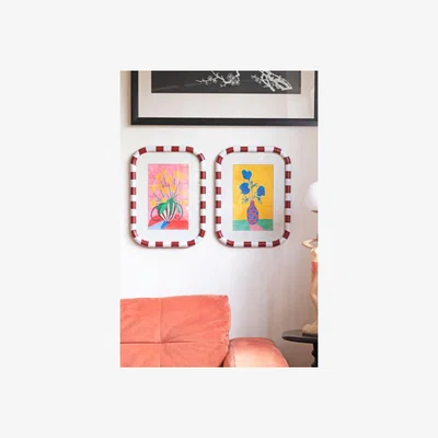 Rockett St George Set of 2 Red & White Striped Frames with Colourful Flower Prints