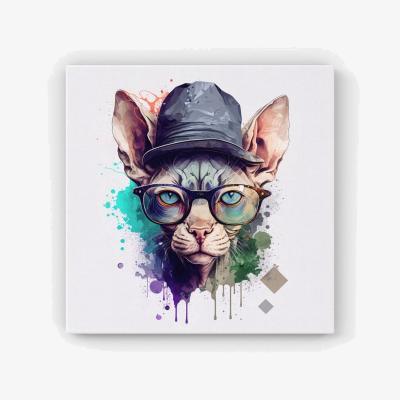 The Range Sphynx Cat Face Splashart HD Metal Print - Neutral / 56cm