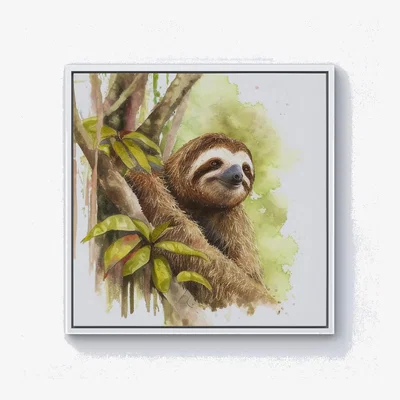 The Range Sloth Watercolour Canvas Print - Brown / 76.2cm / White Frame