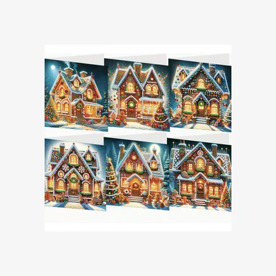 The Range Pack of 6 Christmas House Diamond Painting Cards - White