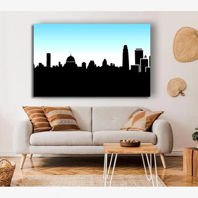 The Range City Skyline Silhouette Canvas Print Wall Art - Yellow / 35.56cm