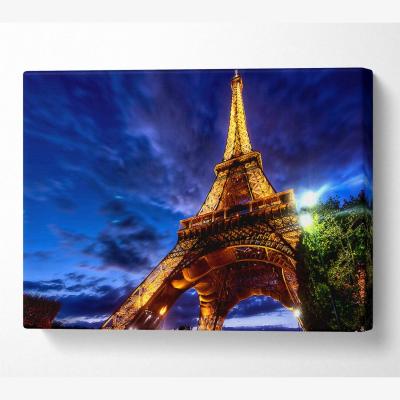The Range Eiffel Tower Golden Blues Canvas Print Wall Art - Yellow / 35.56cm