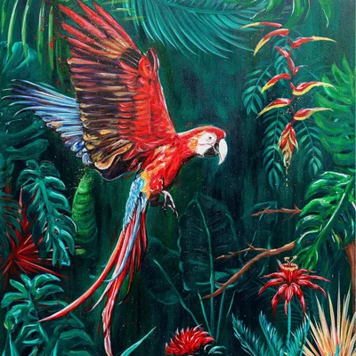 The Range Macaw Art Print Wrapped on Canvas - Green