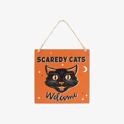 The Range Scaredy Cats Welcome Vintage Halloween Hanging Sign - Orange