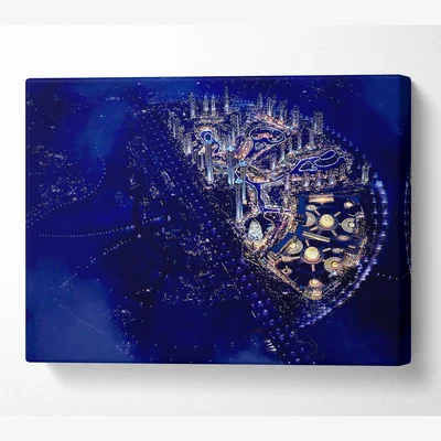 The Range Dubai Blue Nights Canvas Print Wall Art - Yellow / 35.56cm
