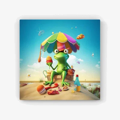 The Range Frog On A Beach Holiday HD Metal Print - Yellow / 30cm