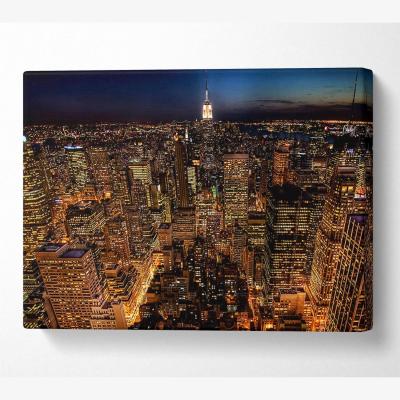 The Range Manhattan Night Life Glow Canvas Print Wall Art - Yellow / 81.28cm
