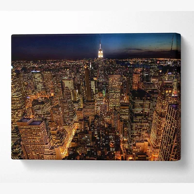 The Range Manhattan Night Life Glow Canvas Print Wall Art - Yellow / 81.28cm