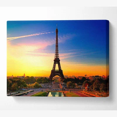 The Range Eiffel Tower At Sunrise Canvas Print Wall Art - Yellow / 101.6cm