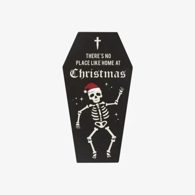 The Range Coffin Shaped Christmas Skeleton Wall Plaque No Place Like Home - Black