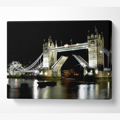 The Range London Bridge Night Canvas Print Wall Art - Yellow / 81.28cm