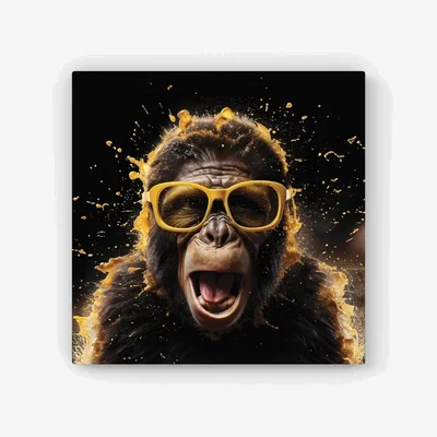 The Range Splashart Monkey Face With Yellow Glasses HD Metal Print - Orange / 30cm