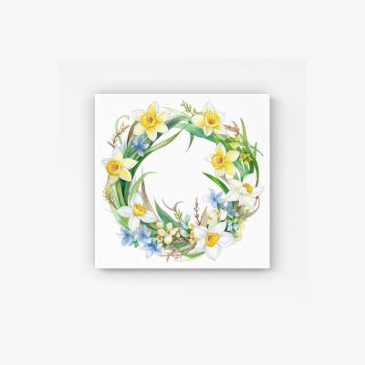 The Range Boho Daffodil Watercolour Wreath HD Metal Print - Green / 30cm