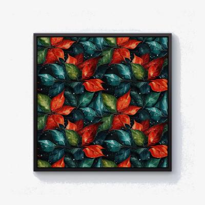 The Range Christmas Watercolour Holly Leaf Canvas Print - Red / 101.6cm / Black Frame
