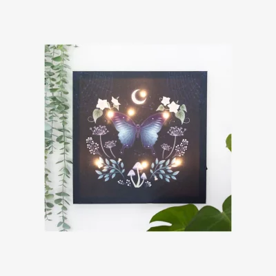 The Range Magical Light-Up Canvas Plaque - Mystical Moth  Plant Decor 30x30cm - Chocolate