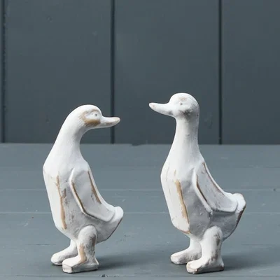 The Range Set of 2 White Wash Wooden Ducks - White