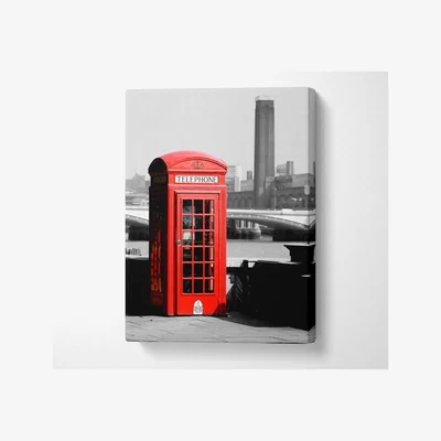 The Range London Red Telephone Box B n W Canvas Print Wall Art - Yellow / 66.04cm