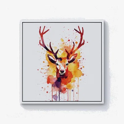 The Range Watercolour Stag Face Canvas Print - Orange / 40.6cm / White Frame