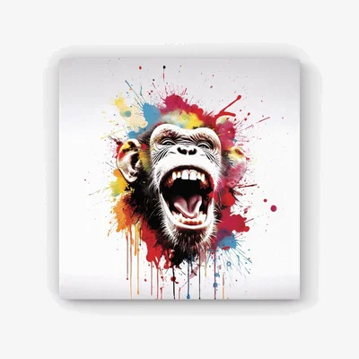 The Range Coloured Splashart Crazy Monkey Face HD Metal Print - Red / 40cm