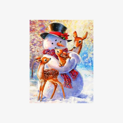 The Range Snowman Hugging Reindeers Diamond Art Painting - Multi