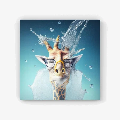 The Range Giraffe With Glasses Splashart HD Metal Print - Blue / 30cm