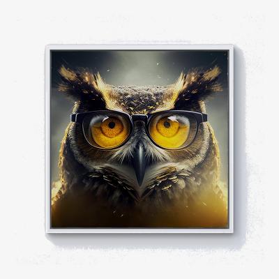 The Range Owl With Glasses Splashart Canvas Print - Yellow / White Frame / 76.2cm