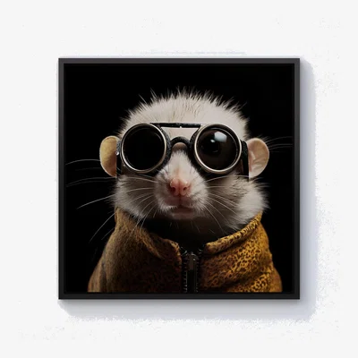 The Range Realistic Doormouse with Glasses Canvas Print - White / Black Frame / 40.6cm