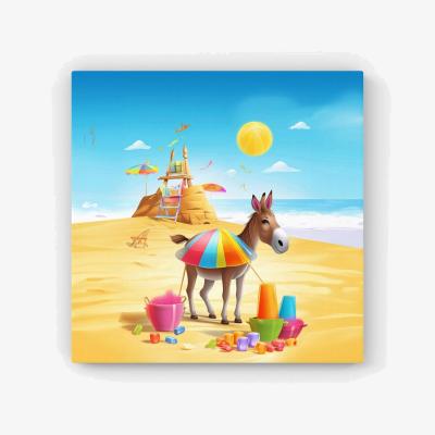 The Range Donkey On A Beach Holiday HD Metal Print - Yellow / 40cm
