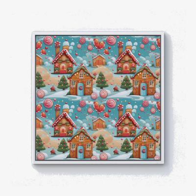 The Range Christmas Gingerbread House Canvas Print - Blue / White Frame / 101.6cm