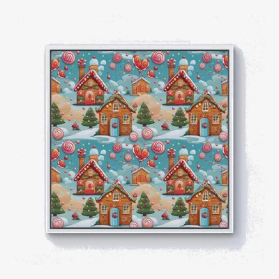 The Range Christmas Gingerbread House Canvas Print - Blue / White Frame / 101.6cm