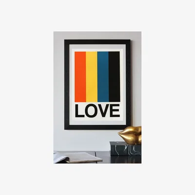 Rockett St George Retro Stripe LOVE Sundaze By Frances Collett A2 Art Print With Black Wooden Frame