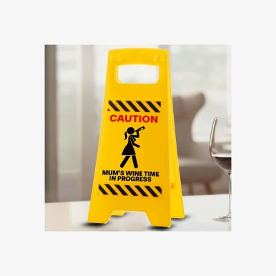 The Range Mums Wine Time in Progress Warning Sign - Yellow