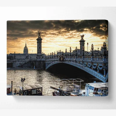 The Range Alexander Bridge Paris Canvas Print Wall Art - Yellow / 35.56cm