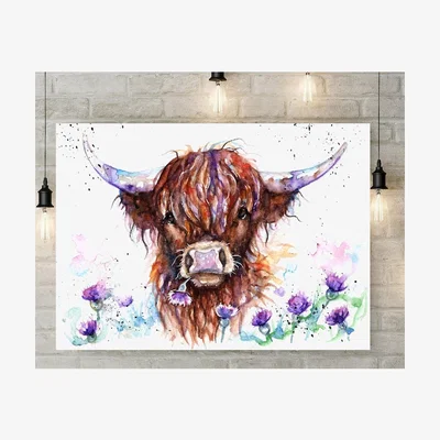 The Range Highland Cow and Thistles Canvas - Brown / 51cm