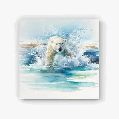 The Range Hunting Polar Bear Watercolour HD Metal Print - Brown / 56cm