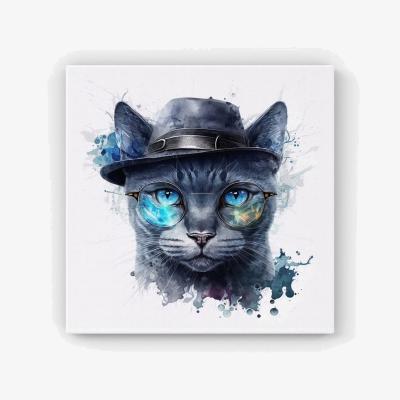 The Range Russian Blue Cat With Glasses Splashart HD Metal Print - Neutral / 56cm