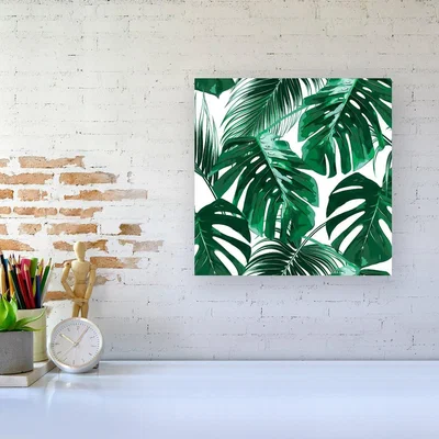The Range Tropical Jungle Leaf Pattern Canvas Print - Green / Medium