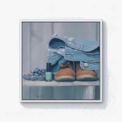 The Range Shoes On The Bench Canvas Print - Blue / 101.6cm / White Frame